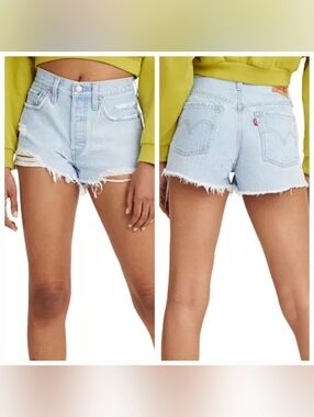 Levi's 501 Original Women's High-Rise Distressed Jean Shorts 32x2* Raw Hem EUC